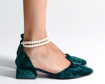 Grüne Samt Absätze, Grüne Samt Schuhe, Grüne Block Absätze, Grüne Niedrige Absätze, Grüne Hochzeit Absätze, Grüne Braut Schuhe