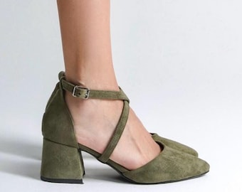 Sage Green Suede Shoes, Green Wedding Shoes, Sage Green Shoes, Green Low Heels, Green Suede Heels, Green Bridal Shoes, Green Block Heels