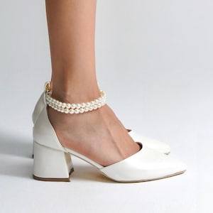Ivory Bridal Heels, Bride Shoes, Ivory Block Heels, Ivory Wedding Shoes, Ivory Low Heels, Ivory Shoes, Ankle Strap Heels
