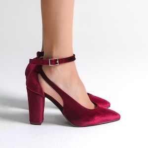 Deep red block heels best sale