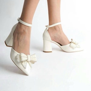 Ivory Bridal Heels, Bride Shoes, Ivory Block Heels, Ivory Wedding Shoes, Ivory High Heels, Ivory Shoes, Ankle Strap Heels