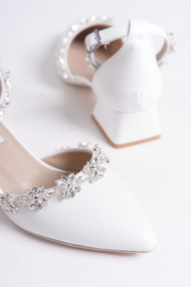 White Low Heels, Bride Shoes, Bridal Shoes, Bridal Heels, Bridal Flats, Block Heels, Evening Shoes image 6