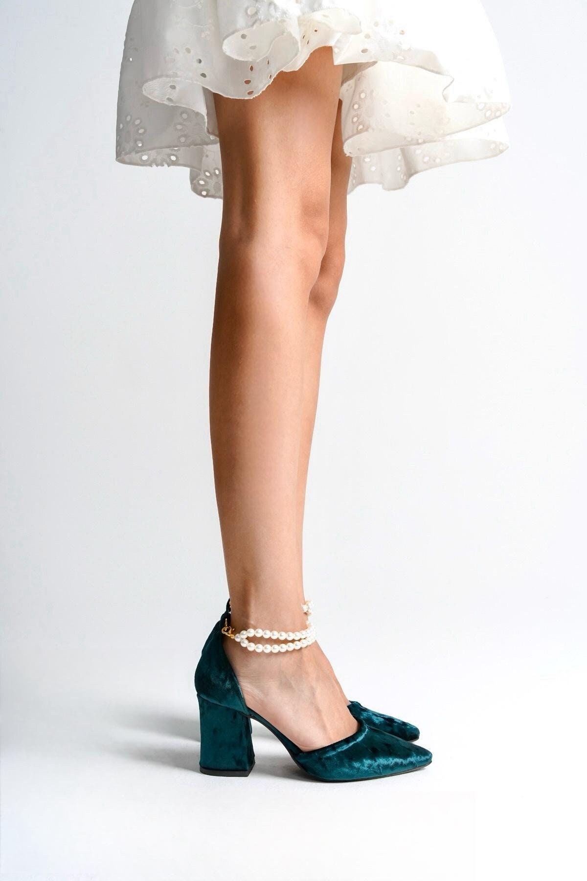 Eleanor Louise Low Block Heels Closed Toe White Satin Block Heels Top