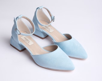 Blue Suede Shoes, Blue Wedding Shoes, Blue Low Heels, Baby Blue Shoes, Wedding Heels, Blue Block Heels, Blue Bridal Shoes, Ankle Strap Heels