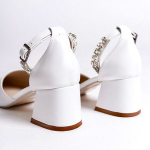 White Wedding Shoes, White Low Heels, White Block Heels, White Heels, White Bridal Shoes, Bridal Block Heels, Low Heels, Pointed Toe Heels image 8