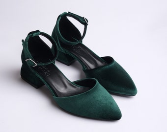 Grüne Samt Absätze, Grüne Samt Schuhe, Grüne Block Absätze, Grüne Niedrige Absätze, Grüne Hochzeit Absätze, Grüne Braut Schuhe