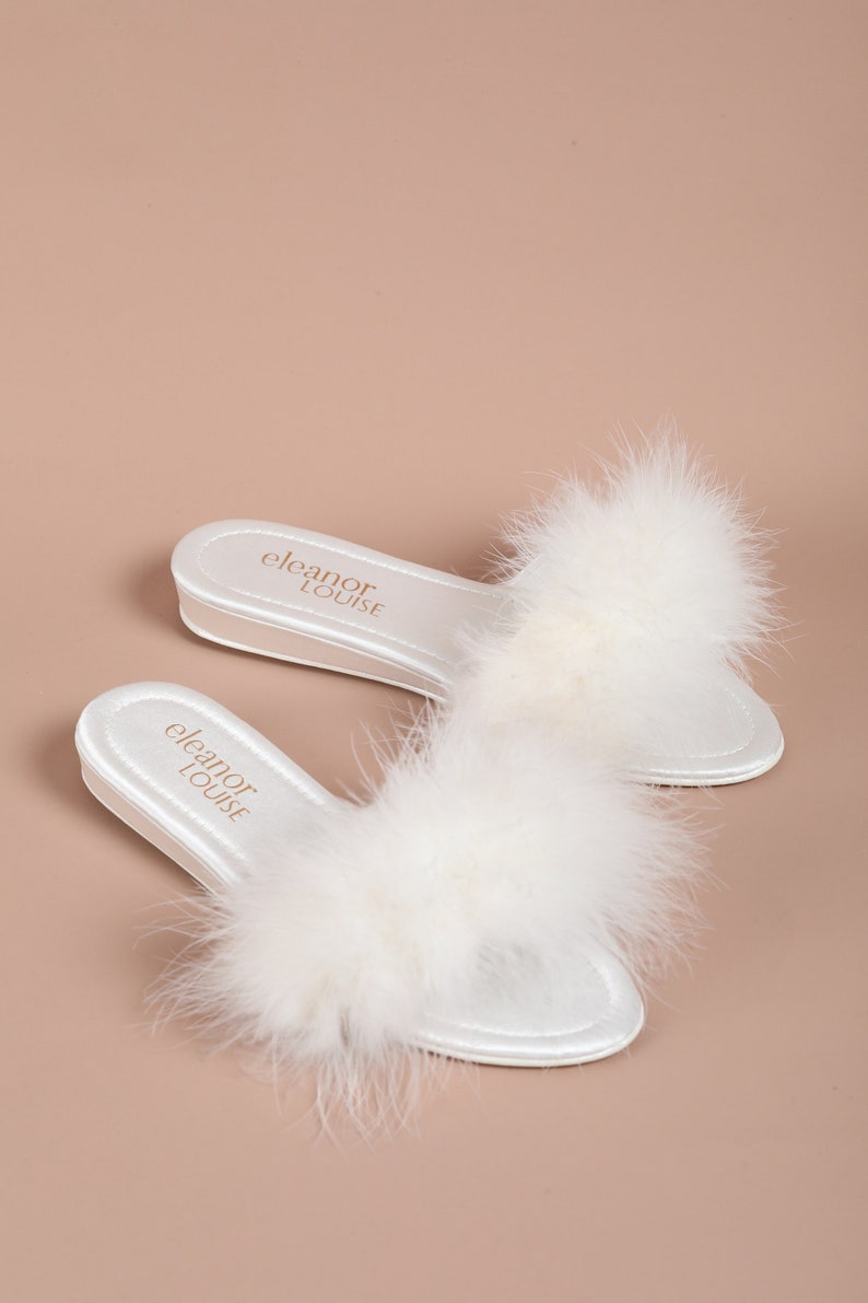 Feather Slippers, Marabou Slippers, Bridal Slippers, Women's Boudoir Slippers, Wedding Slippers, Bride Slippers, Fluffy Slippers image 1
