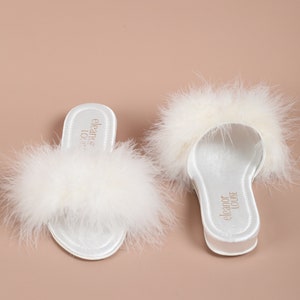 Feather Slippers, Marabou Slippers, Bridal Slippers, Women's Boudoir Slippers, Wedding Slippers, Bride Slippers, Fluffy Slippers image 3