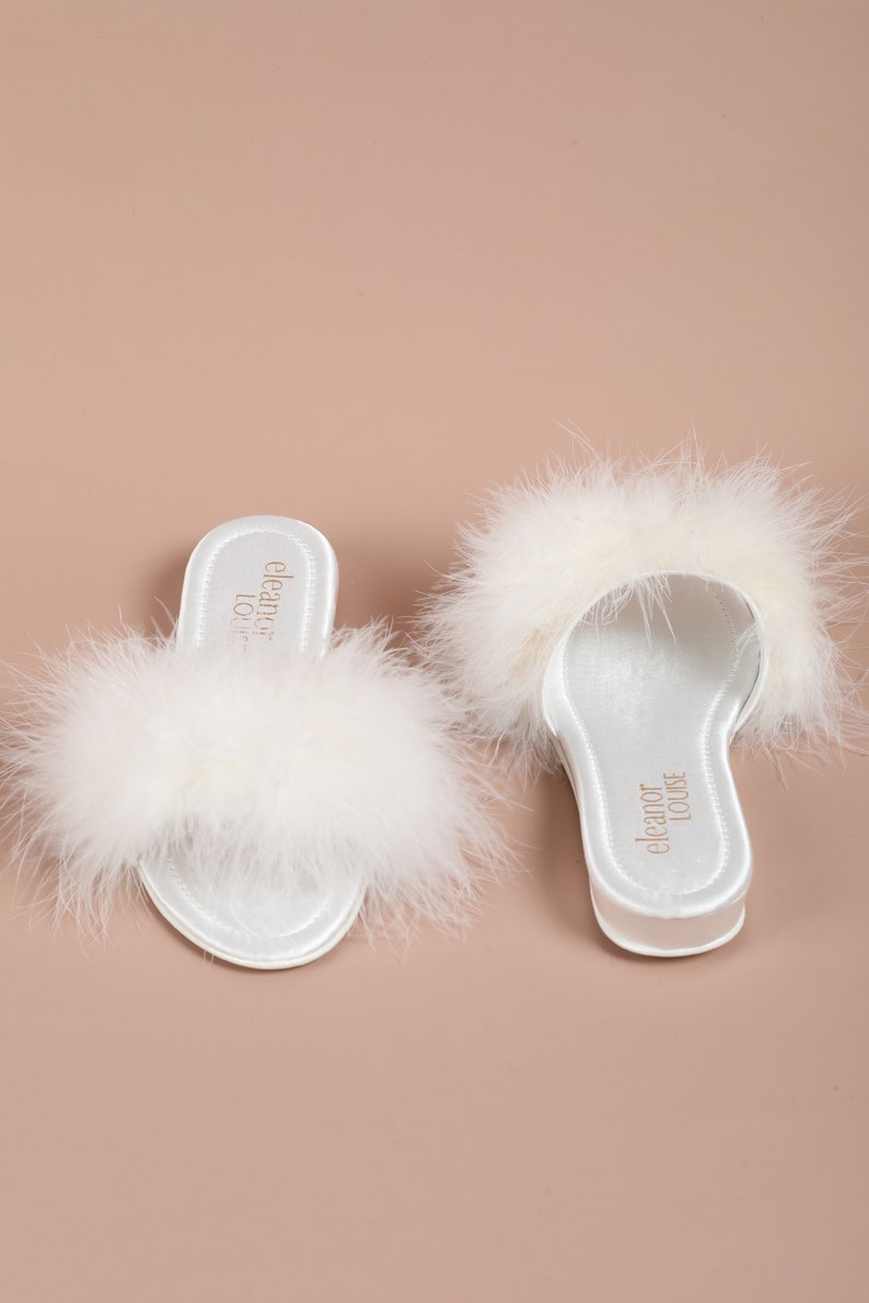 Feather Slippers, Marabou Slippers, Bridal Slippers, Women's Boudoir Slippers, Wedding Slippers, Bride Slippers, Fluffy Slippers image 3