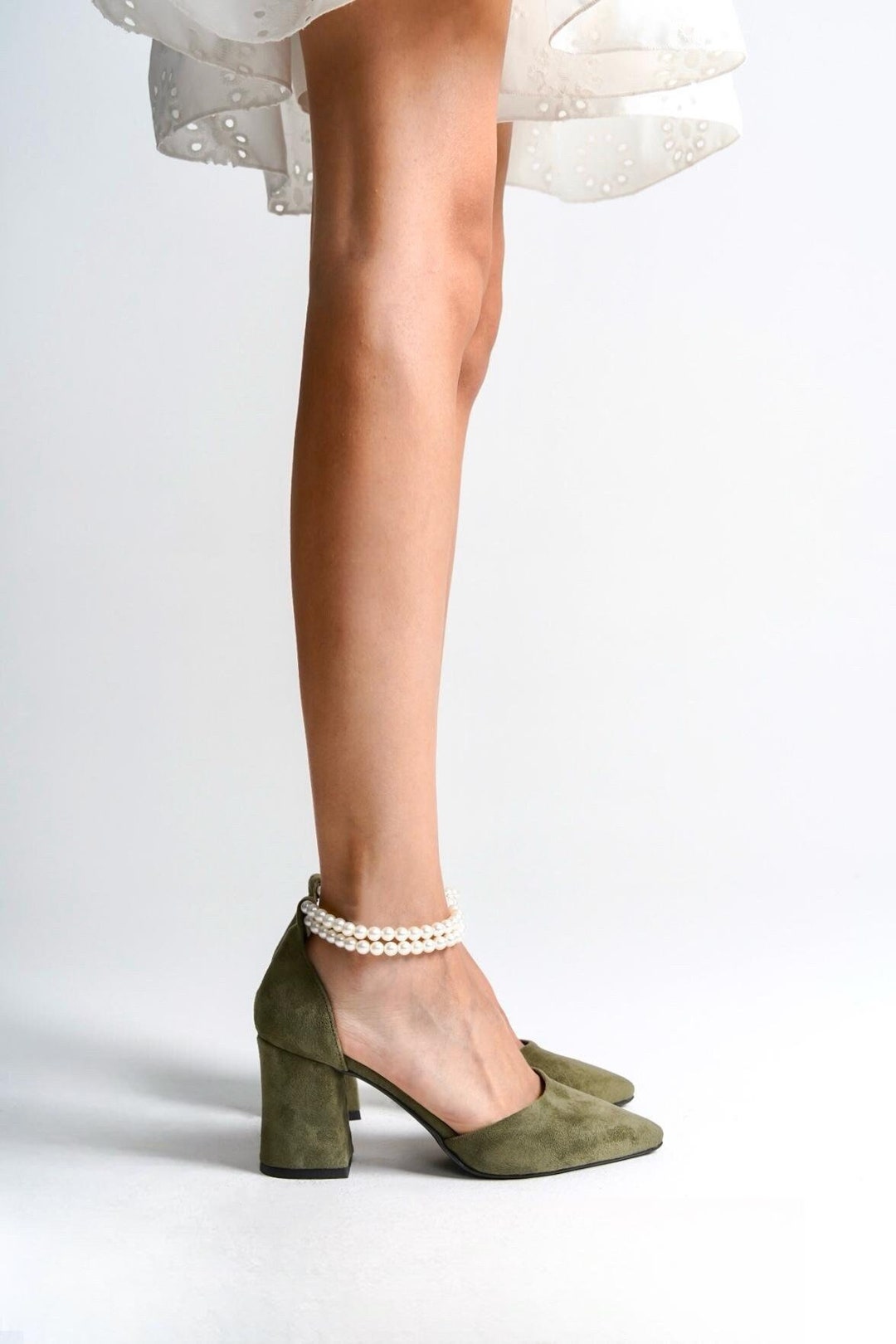 Salbeigrüne Wildlederschuhe, Grüne Hochzeitsschuhe, Grüne