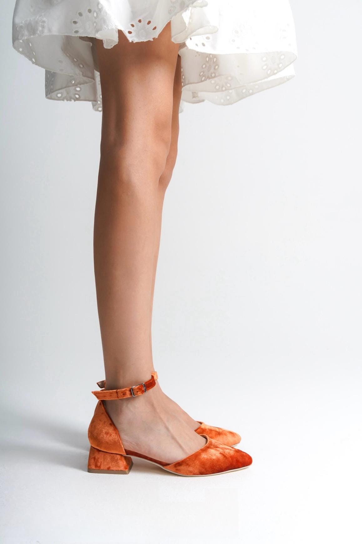 Orange Velvet Shoes, Orange Wedding Shoes