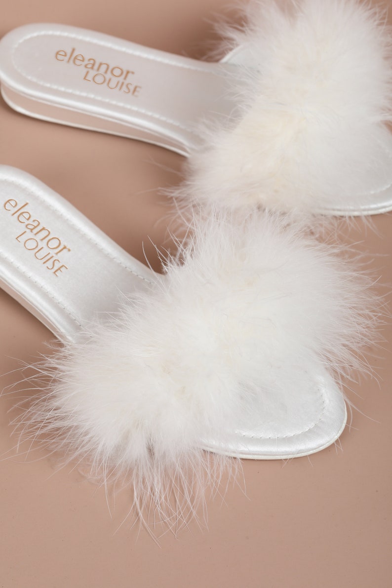 Feather Slippers, Marabou Slippers, Bridal Slippers, Women's Boudoir Slippers, Wedding Slippers, Bride Slippers, Fluffy Slippers image 2