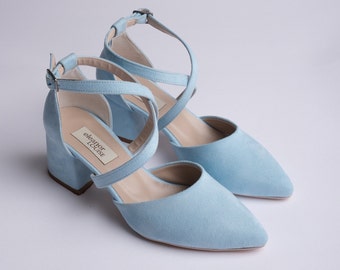 Blue Suede Shoes, Blue Wedding Shoes, Blue Low Heels, Baby Blue Shoes, Wedding Heels, Blue Block Heels, Blue Bridal Shoes, Criss Cross Heels