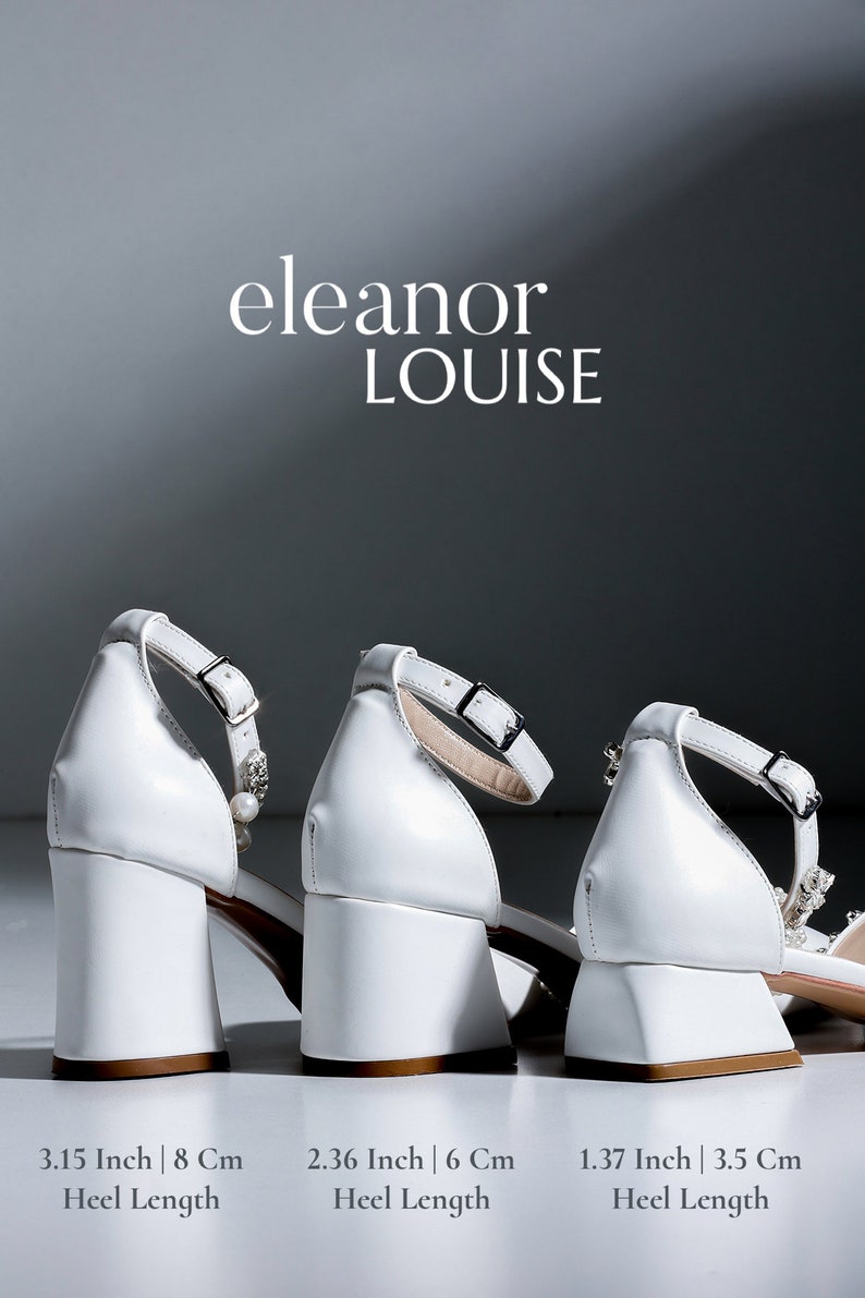 White Wedding Shoes, White Low Heels, White Block Heels, White Heels, White Bridal Shoes, Bridal Block Heels, Low Heels, Pointed Toe Heels image 9