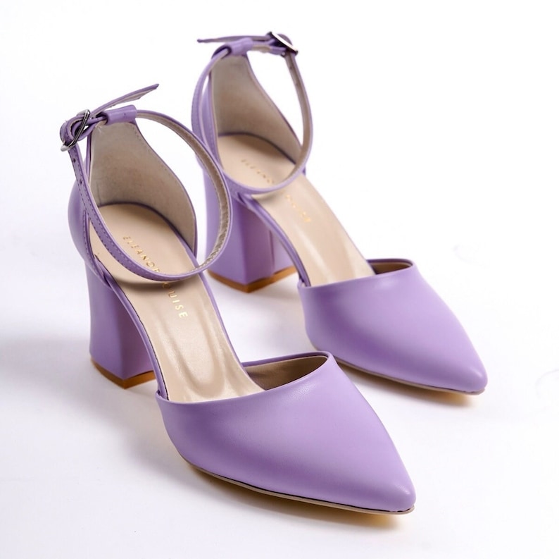 Lilac High Heels, Lavender Wedding Shoes, Lilac Bridal Shoes, Lilac Wedding Shoes, Lavender High Heels, Lilac Block Heels, Ankle Strap Heels image 7