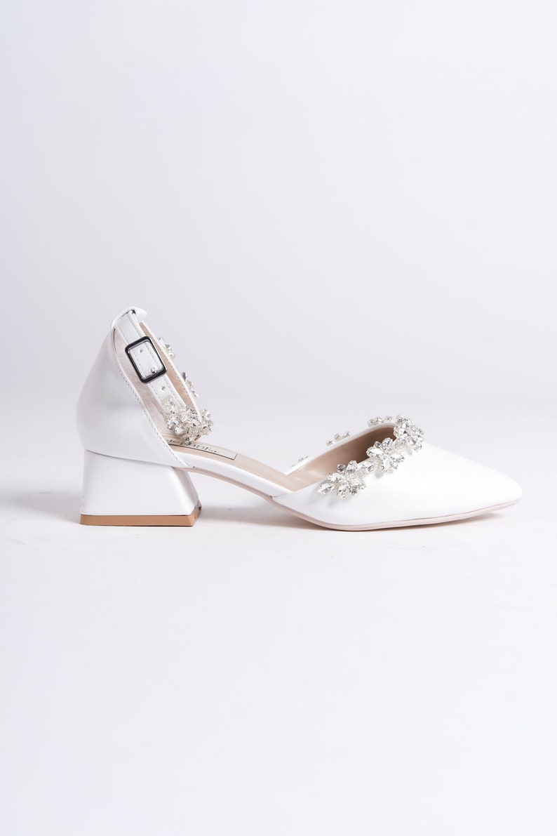 White Low Heels, Bride Shoes, Bridal Shoes, Bridal Heels, Bridal Flats, Block Heels, Evening Shoes image 7