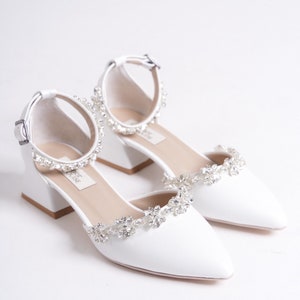 White Low Heels, Bride Shoes, Bridal Shoes, Bridal Heels, Bridal Flats, Block Heels, Evening Shoes image 5
