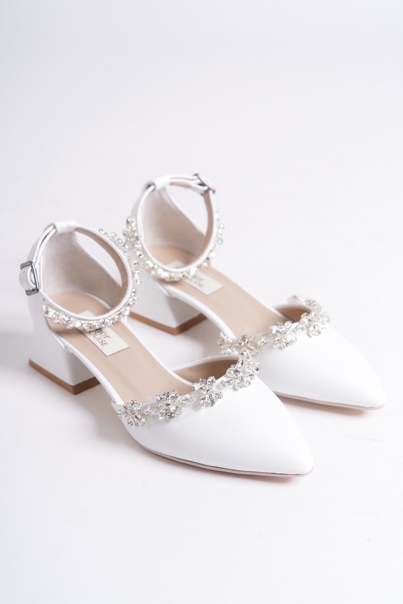 White Low Heels, Bride Shoes, Bridal Shoes, Bridal Heels, Bridal Flats, Block Heels, Evening Shoes image 5