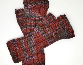 Hand cuffs arm cuffs with thumb knitted M/L wool autumn colors