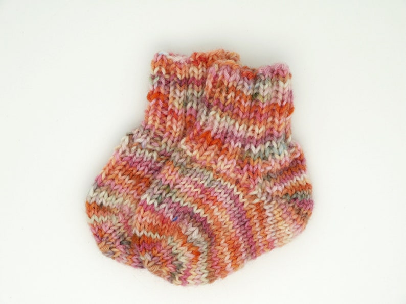 2 Paar Dicke warme Babysocken gestrickt Gr.15/16, 0 bis 3 Mon, Wolle, Orange Grün Pink Cremeweiß Bild 2