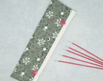 Nadelgarage Stricknadeltasche für 20 cm Stricknadeln genäht Grün Pink Weiß