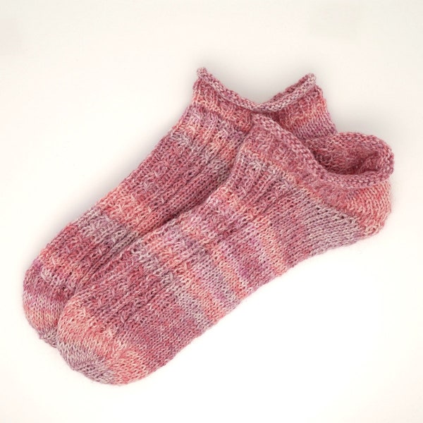 Sneakersocken Gr. 37/38 Füßlinge gestrickt  Sockengarn/Viskose Rosa Flieder Orange