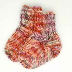 2 Paar Dicke warme Babysocken gestrickt Gr.15/16, 0 bis 3 Mon, Wolle, Orange Grün Pink Cremeweiß Bild 3