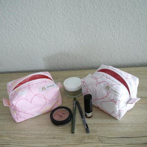 Boxy Kosmetiktasche Klein Schminktasche Projekttasche Baumwollstoff Rosa Weiß
