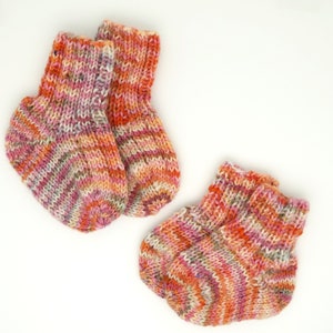 2 Paar Dicke warme Babysocken gestrickt Gr.15/16, 0 bis 3 Mon, Wolle, Orange Grün Pink Cremeweiß Bild 1