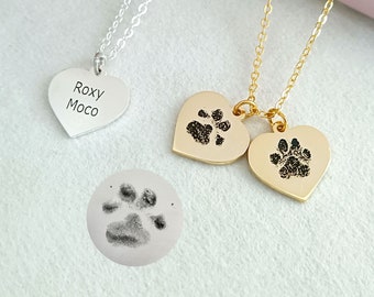 Custom Actual Pet Paw Print Necklace,Custom Pet Necklace,Dog Paw Print Necklace,Pet Memorial Necklace,Pet Name Necklace,Heart Pet Pendant