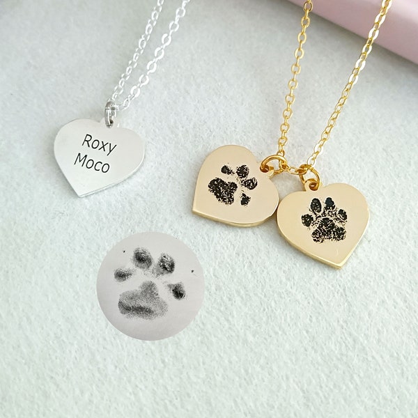 Custom Actual Pet Paw Print Necklace,Custom Pet Necklace,Dog Paw Print Necklace,Pet Memorial Necklace,Pet Name Necklace,Heart Pet Pendant