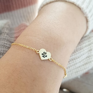 Actual Pet Paw Print Bracelet,Custom Pet Bracelet,Dog Paw Print Bracelet,Pet Memorial Bracelet,Pet Name Bracelet,Heart Paw Print Pendant