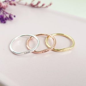 Stacking Ring, Custom Name Ring, Sterling Silver Ring, Delicate Name Ring, Gift for Mom, Initials Ring image 1