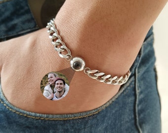 Pulsera de proyección de fotos personalizada, pulsera de proyección de fotos para hombres, regalo para él, regalo del día del padre, pulsera de novio, regalo de aniversario