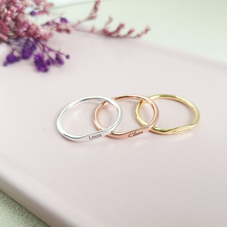 Stacking Ring, Custom Name Ring, Sterling Silver Ring, Delicate Name Ring, Gift for Mom, Initials Ring image 1