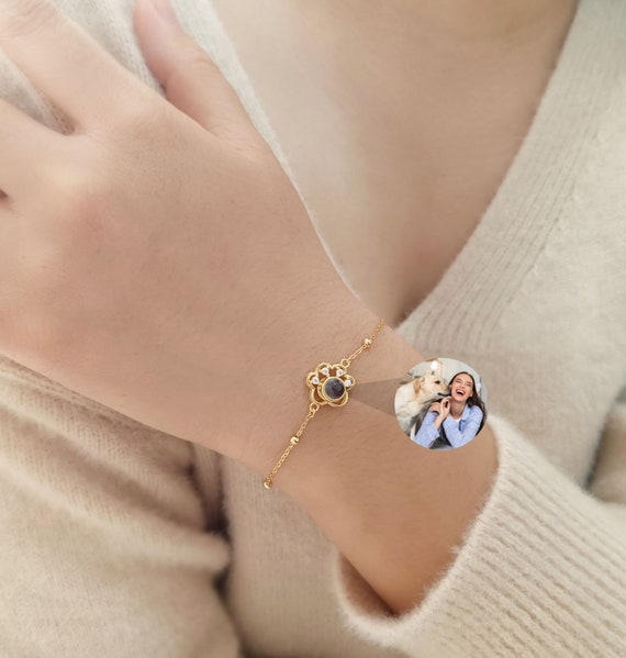 Personalized Photo Projection Bracelet Pet Photo Bracelet Cat Dog Picture Bracelet Dog Paw Print Jewelry Pet Loss Memorial Gift Gift for Her