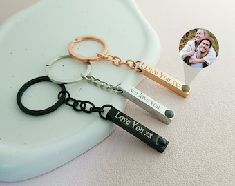 Custom Photo Projection Keychain, Memorial Photo Keychain, Bar Keychain, Gift for Him Her, Personalised Picture Keychain, Christmas Gift