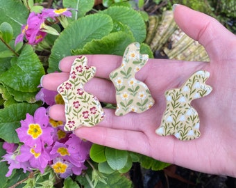 Easter Bunny Hand Painted Pin Brooch