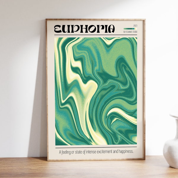 Euphoria Y2K Aesthetic Poster Sage Green Trippy Psychedelic Fluid Aura Art For Cool Indie College Dorm Room Decor Digital Printable Wall Art