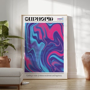 Euphoria Y2K Aesthetic Poster Blue 70s Psychedelic Fluid Art For Preppy Indie College Dorm Room Decor Printable Wall Art + iphone Wallpaper