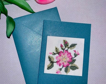Karten mit Blumen | handgestickte / handgemachte Karten | Blumenkarten | Karte mit Stickmotiv | einzigartige Karte Hochzeit | Muttertag