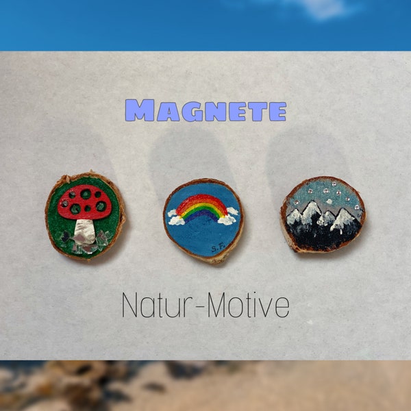 Holzmagnete (Natur-Motive) | handgemachte Magnete | Fliegenpilz Magnet | Regenbogen Magnet | Landschafts-Magnet | Kühlschrankmagnet