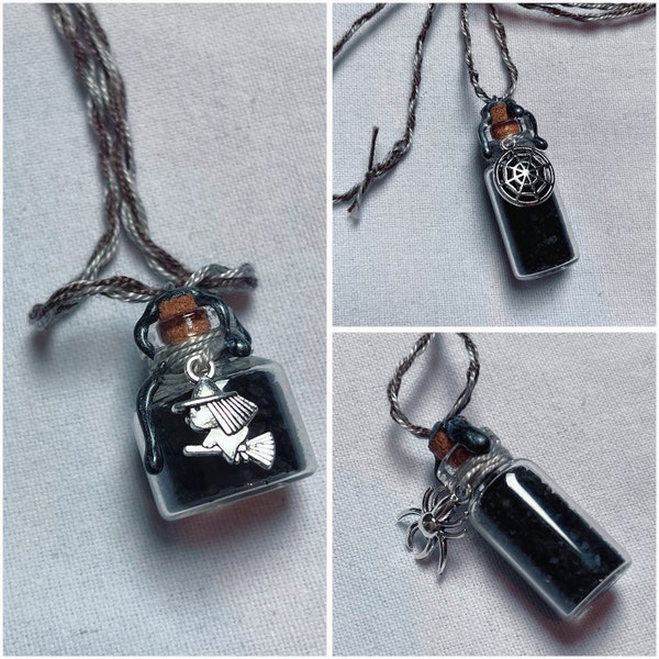 Chaîne de protection magique | Bijoux de fioles | sel noir de sorcière | verre de sorcière | amulette-chaîne | verre magique | magie