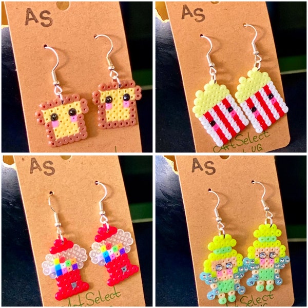 Kawaii boucles d'oreilles (édition Food & Fairy) | boucles d'oreilles en mini perles à repasser | bijoux légers | pixel art mignon | rétro