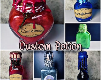 Personalisierter Zaubertrank | Custom Potion | magische Dekoration fürs Bücherregal | Glitzer Zaubertrank | Herzflasche | schimmernde Tränke