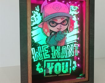 Splatoon Night Light Lamp, Grizzco Industries Shadowbox, Salmon Run Splatoon Light box, Amazing Gift for Birthday, Xmas, Gift for him/her.