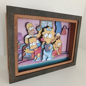 Luz de noche de Los Simpsons, caja de sombras, caja de luz de Los Simpsons, caja de luz de Homer Bart Lisa Maggie, regalo increíble para cumpleaños, Navidad, lámpara de sombra.