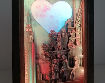 Lámpara de noche Kingdom Hearts Shadow Box: lámpara RGB con Bluetooth, aplicación y control por voz. Vidrio y madera. Regalo para jugadores.
