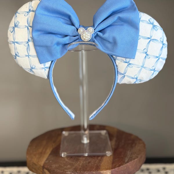 Mouse Ears/Blue bow trellis/Boutique Mouse Ears/Mickey/Cinderella inspired/Disney Inspired/Headband/Handmade