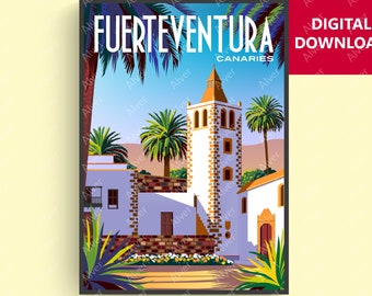 Canary Islands Print, Spain Poster, Fuerteventura Travel Poster, Cityscape Wall Art, Digital Art, Unframed